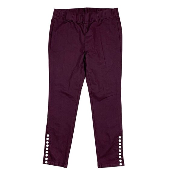 Soft Surroundings Pull On Ankle Pants PM Burgundy Stretch Slim Fit Buttons - Picture 1 of 6